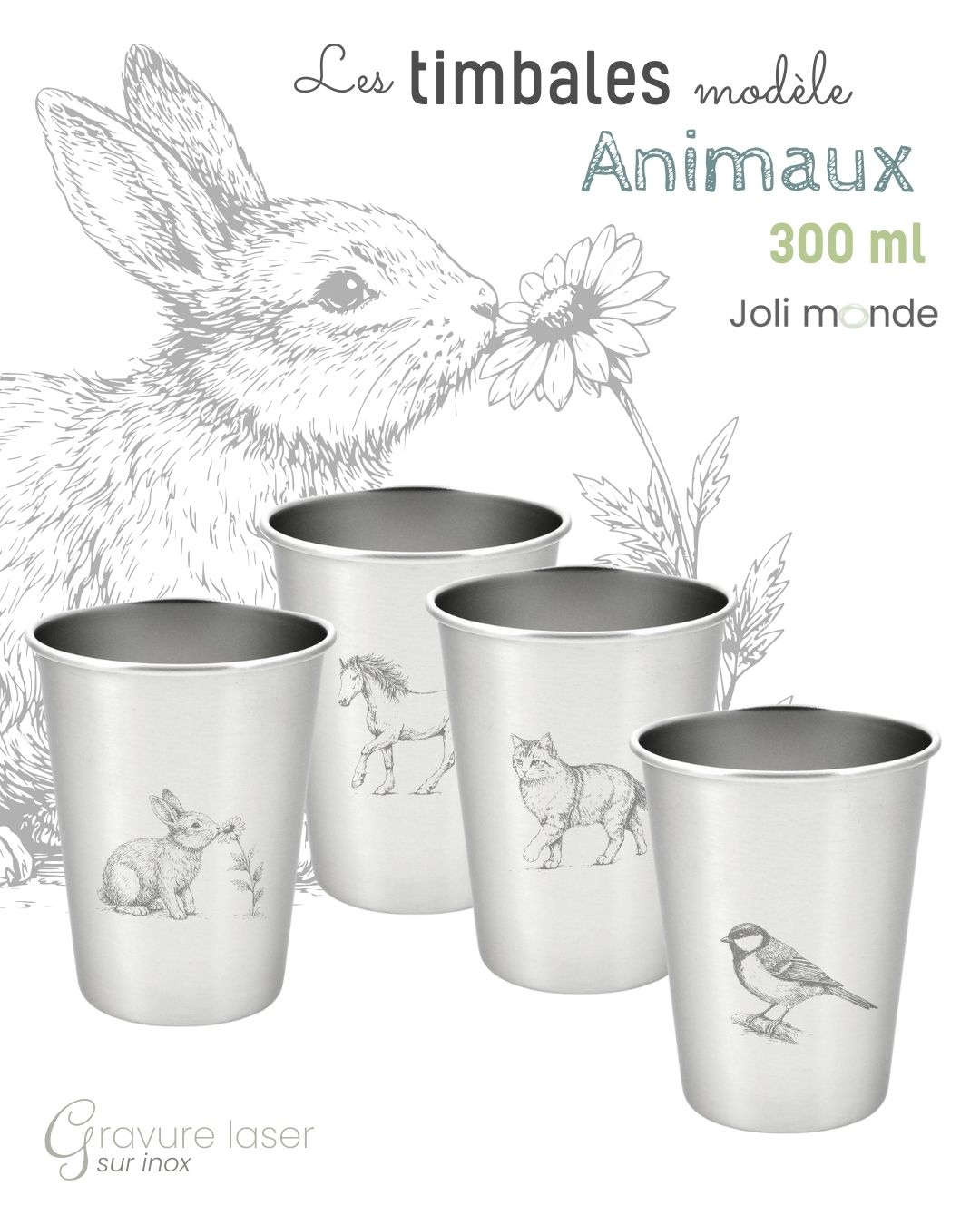 Timbale inox l&eacute;g&egrave;res, incassables et sans plastique pour r&eacute;duire sa consommation plastique avec sans-bpa.com